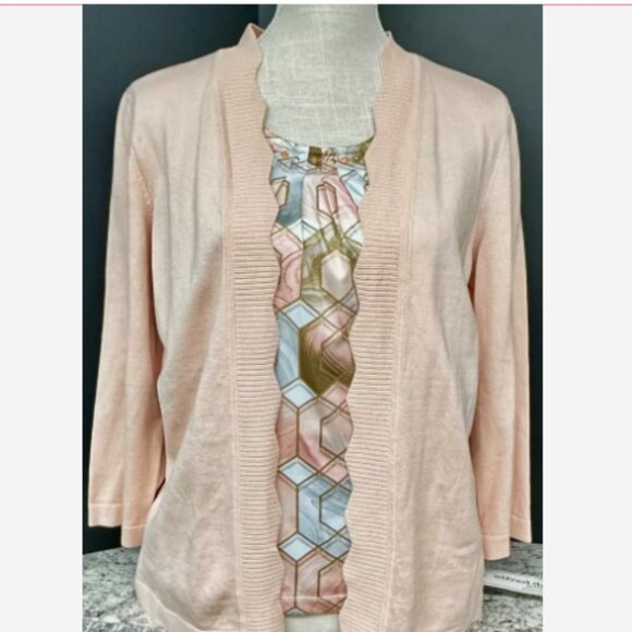 Alfred Dunner 3/4 Sleeve Open Front Cardigan Attached Cami Size Petite Small - Picture 2 of 11